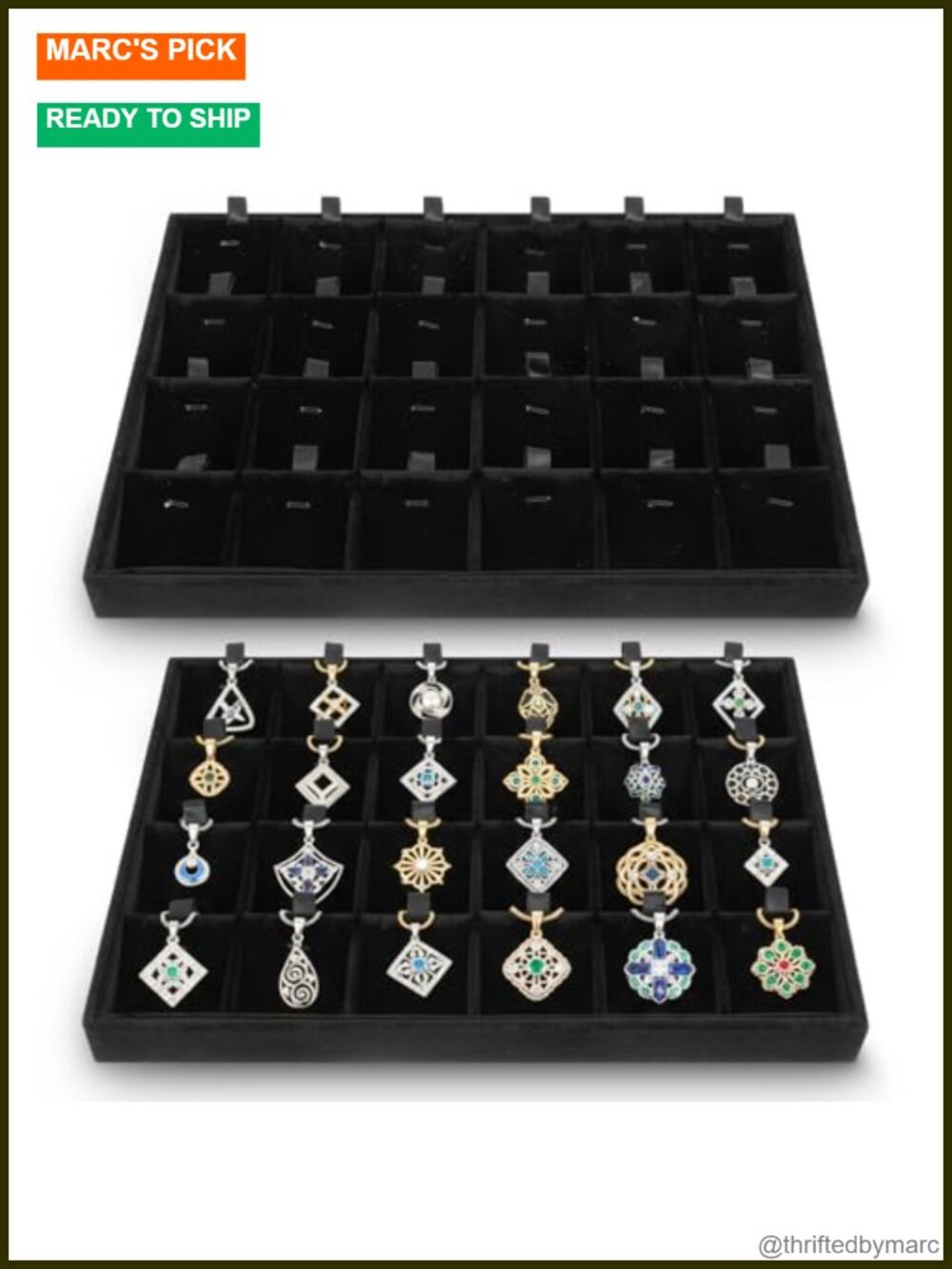 Velvet Stackable Jewelry Tray Organizer 24 Grids Removable Dividers 2 Pack